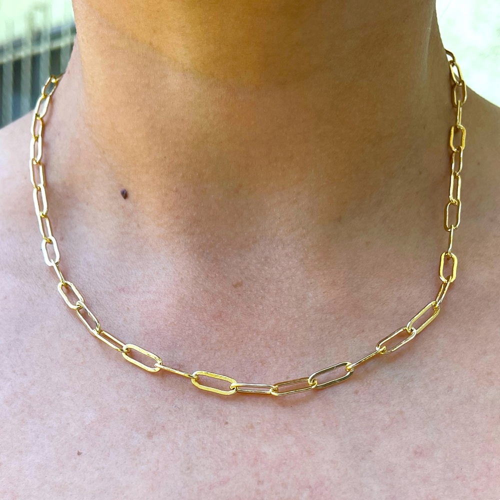 Paper clip necklace, gold plated, fashion jewelry